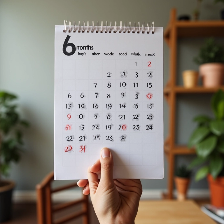 Calendário com o número 6 meses circulado.