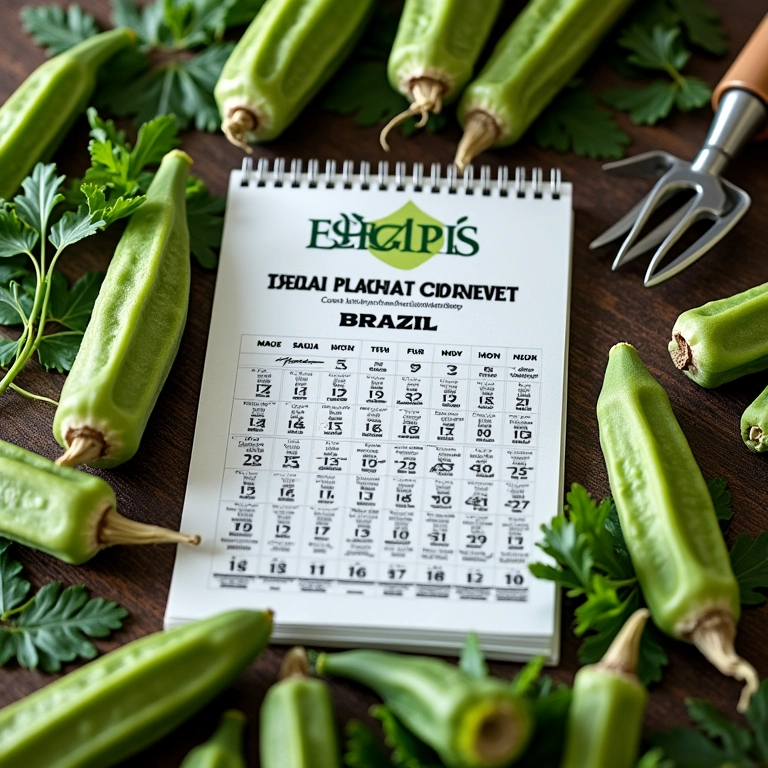 Calendário marcando a época ideal para plantar quiabo.