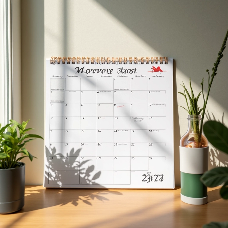 Calendário marcando a melhor época do ano para reformar apartamento, dia ensolarado.