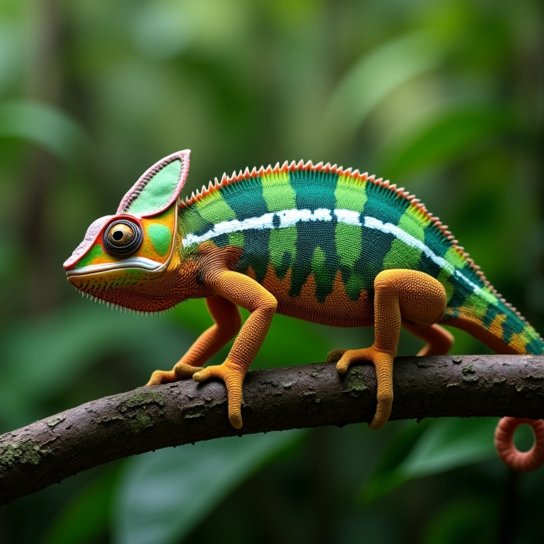 Camaleão atraindo parceira com cores vibrantes.