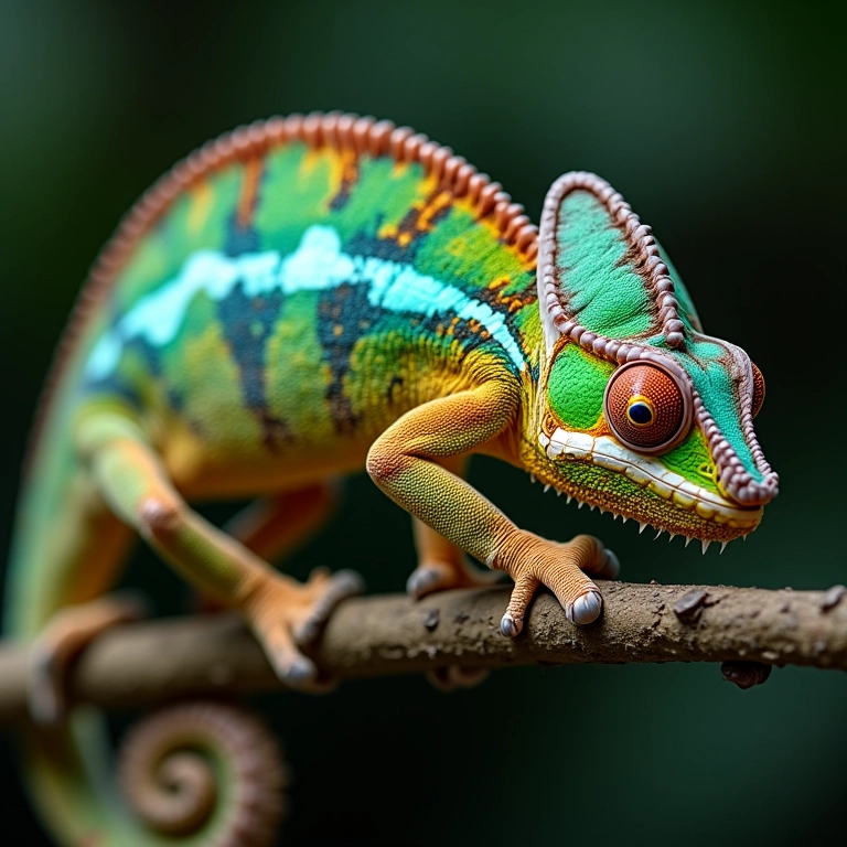 Camaleão exibindo diferentes cores sob influência hormonal.