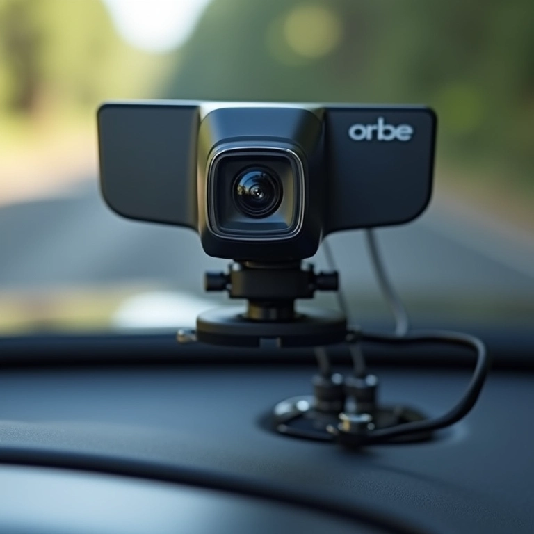Câmera de ré Orbe Wireless instalada em um carro, com configuração simples e sem fios.