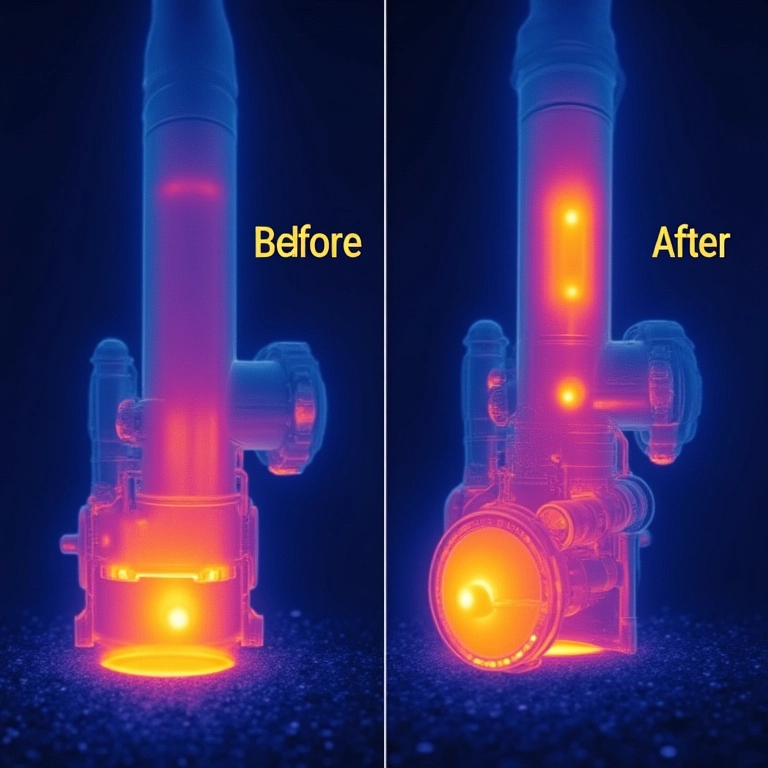 Câmera termal mostrando a redução da temperatura do ar com o intercooler.