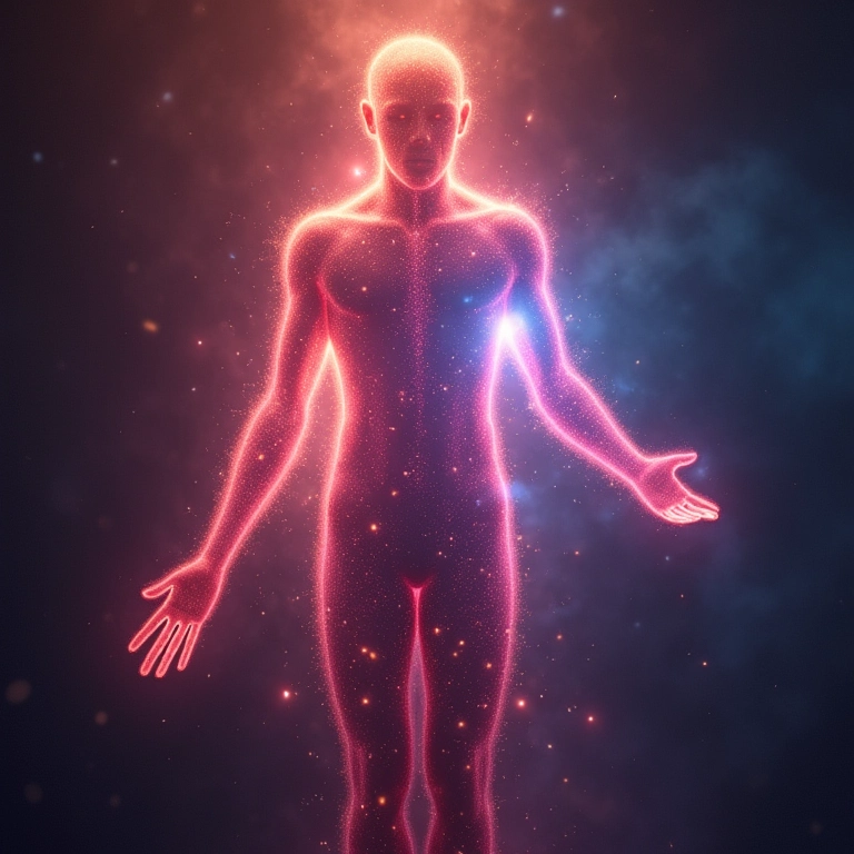 Campo de energia vibracional ao redor de uma pessoa, representando o estado vibracional.