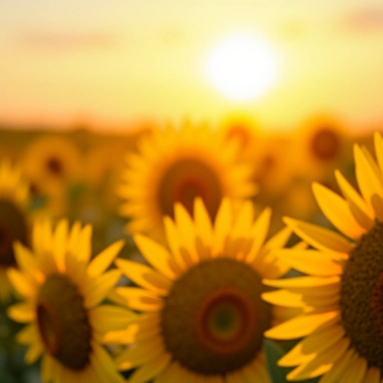 Campo de girassóis vibrantes no Brasil, com o sol brilhando intensamente.