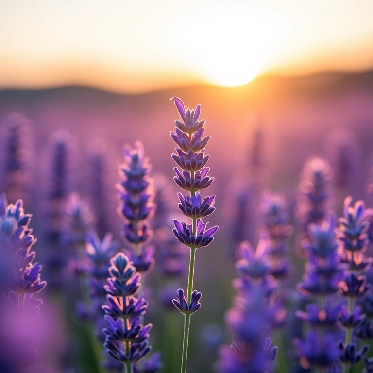 Campo de lavanda em flor sob o sol mediterrâneo.