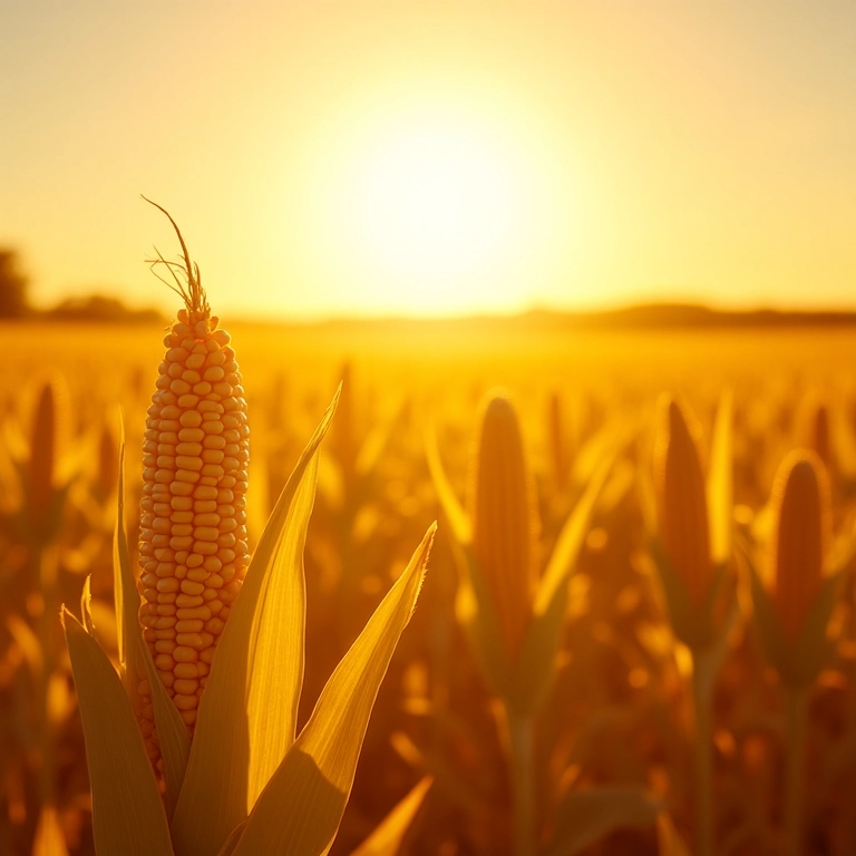 Campo de milho transgênico sob o sol, representando segurança alimentar.