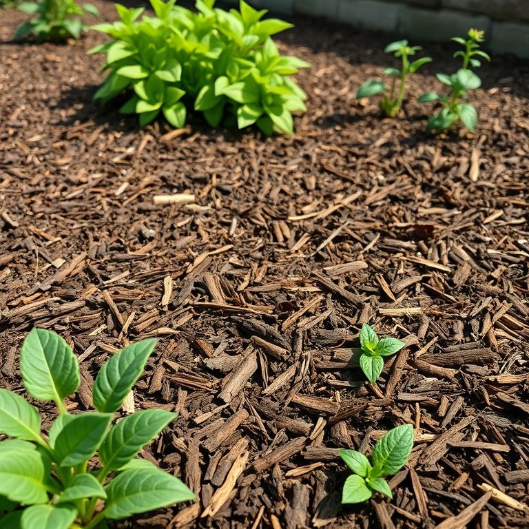Canteiro de horta com cobertura densa, impedindo o crescimento de ervas daninhas.