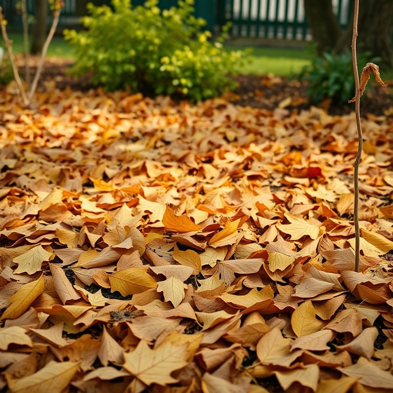 Canteiro de jardim coberto com folhas secas.