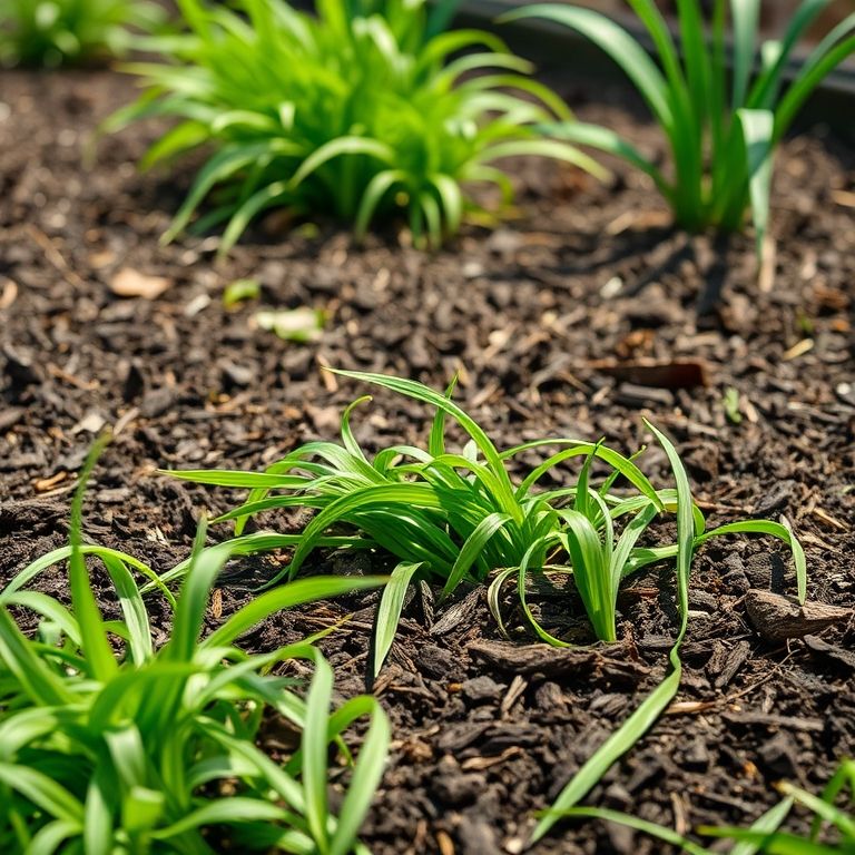 Canteiro de jardim coberto com grama cortada.