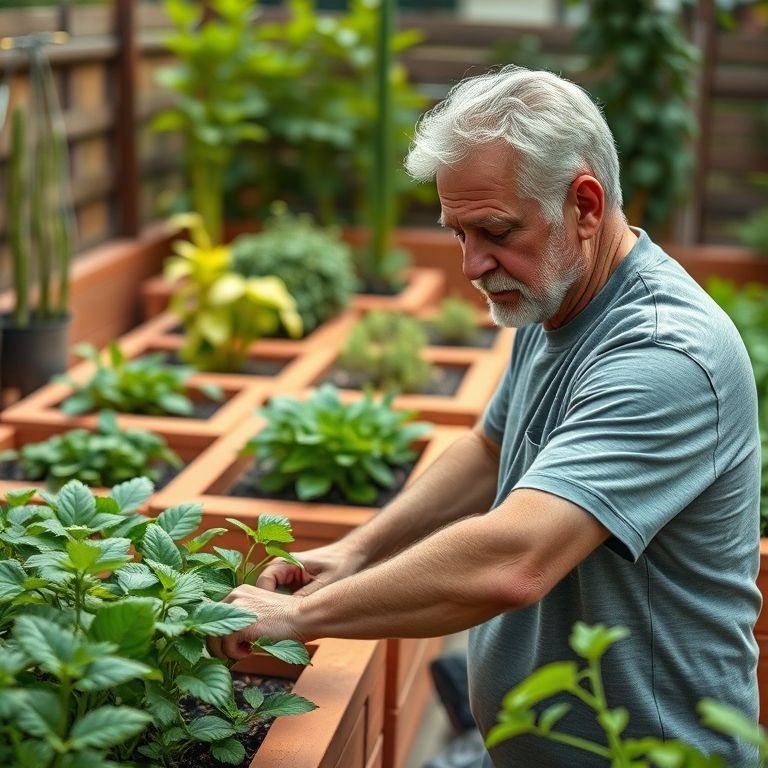 Canteiros elevados com telhas, oferecendo conforto e estilo ao jardim.