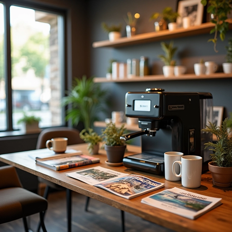 Cantinho do café para receber bem em agência de viagens.