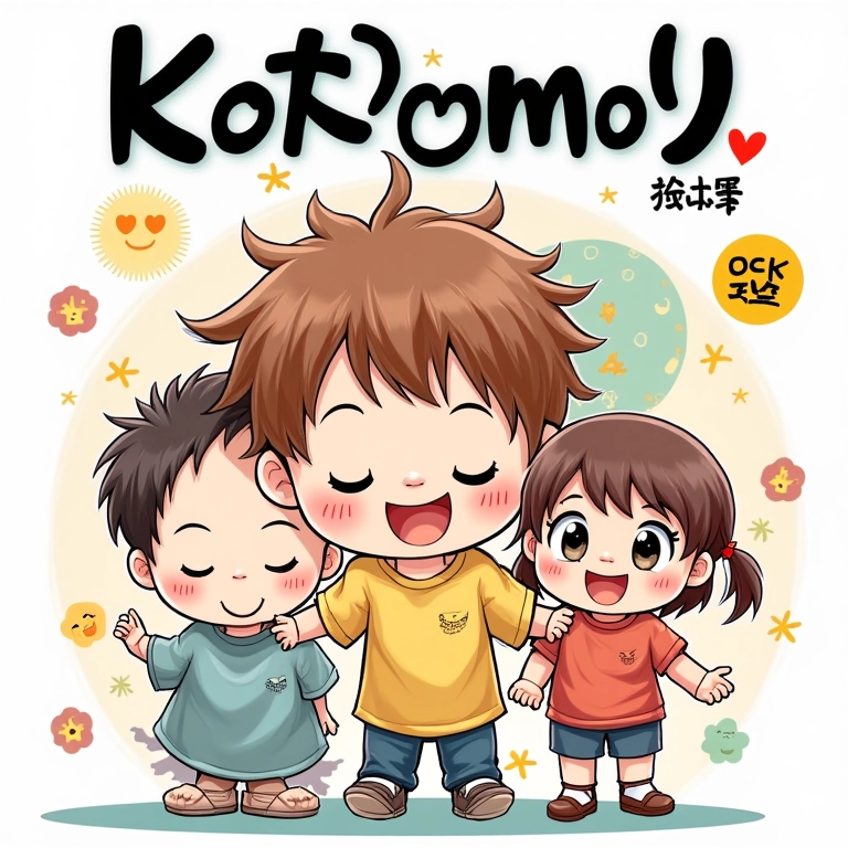 Capa de mangá Kodomo com arte simples, personagens infantis e cores vibrantes.