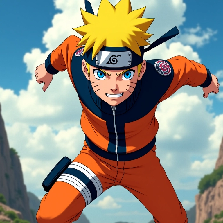 Capa do mangá Naruto com o personagem icônico em pose dinâmica e cores vibrantes.