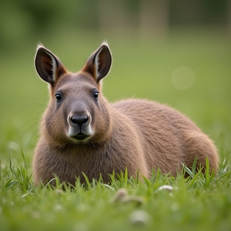 Capivara deitada em campo de grama.