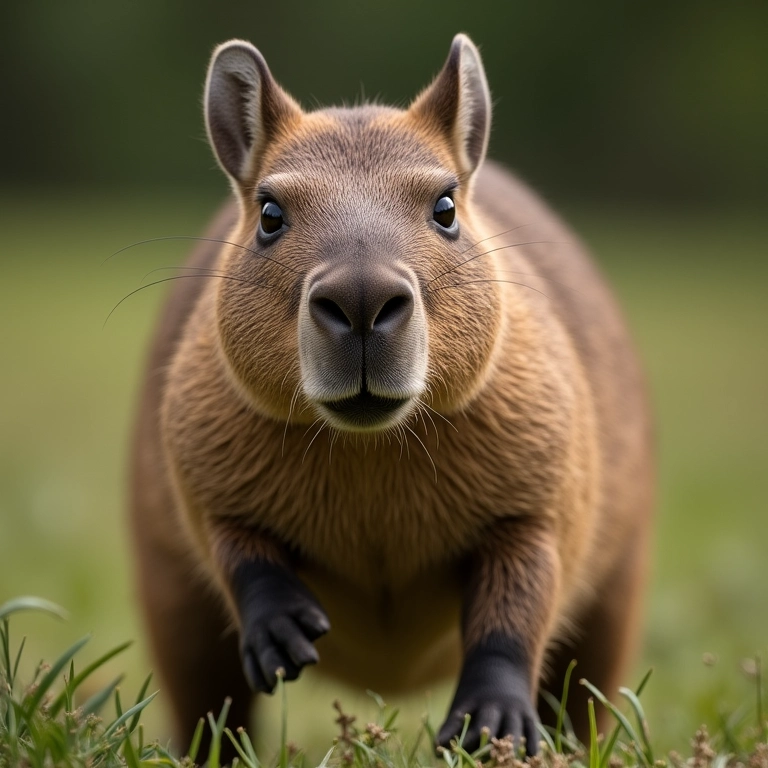 Capivara em postura defensiva.