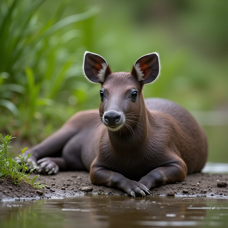 Capivara relaxando na margem de um rio no Brasil.