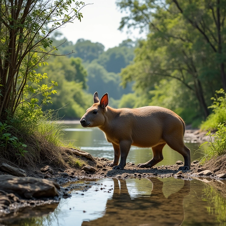Capivaras em rio no Pantanal, Brasil.