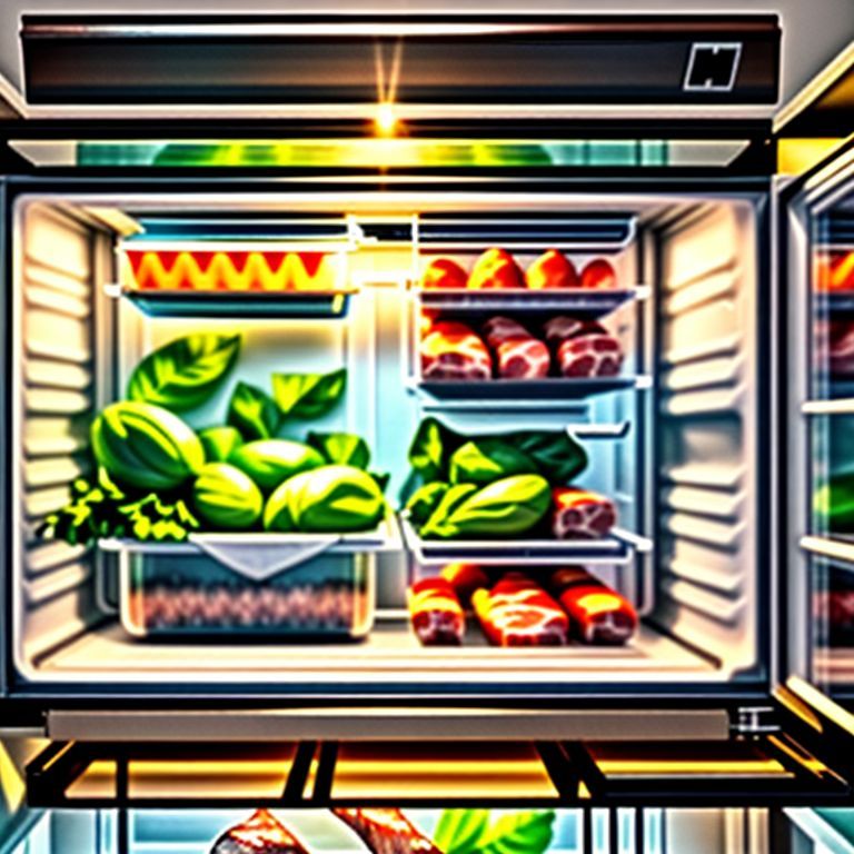 Carne descongelando na geladeira em um recipiente, método seguro.