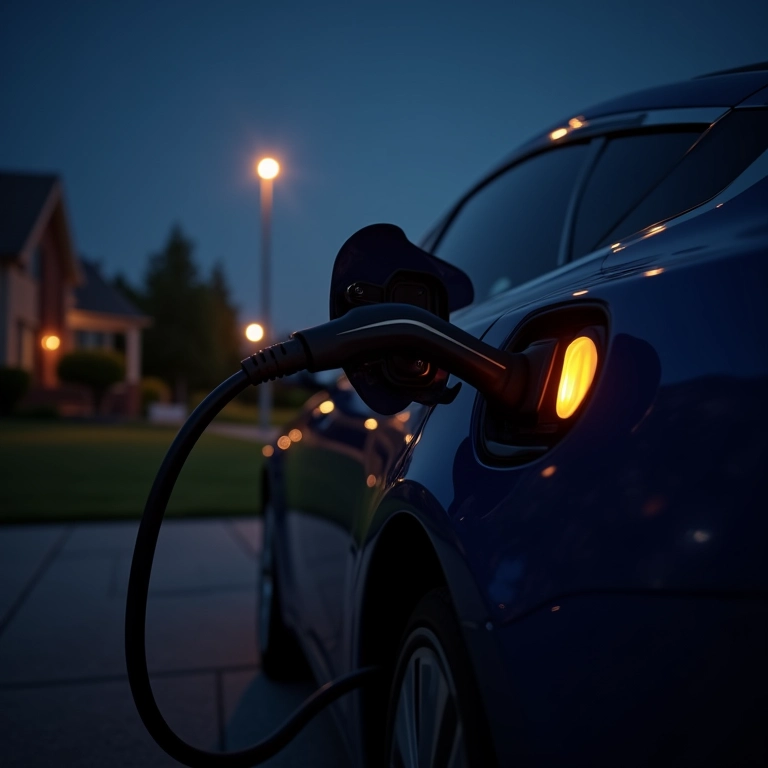 Carregamento lento de carro elétrico à noite.