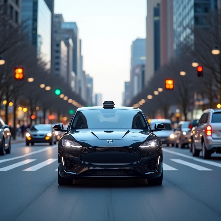 Carro autônomo navegando com 5G, mostrando o futuro do transporte.