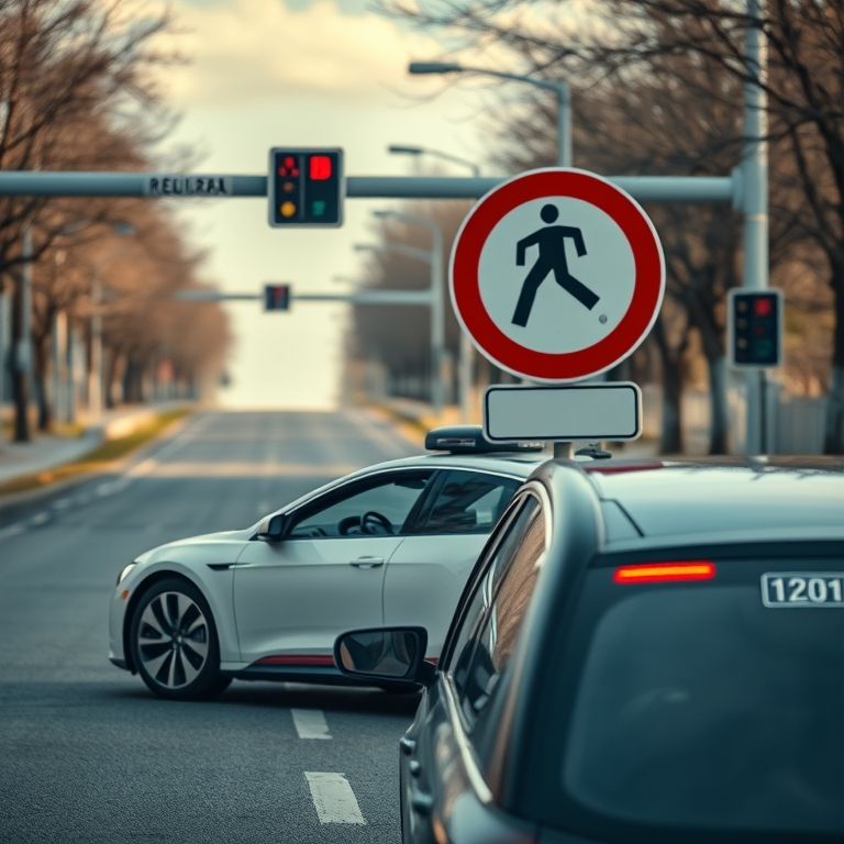 Carro autônomo parado devido a sinal de regulamentação, desafio da nova tecnologia.