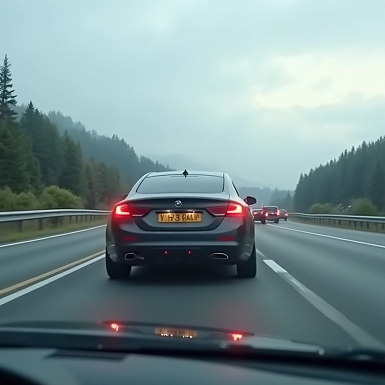 Carro com GNV tentando ultrapassar outro na estrada, com pouca aceleração.