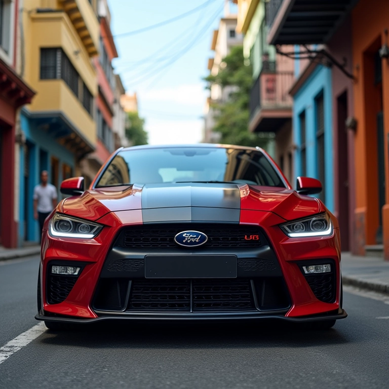 Carro com suspensão de rosca regulável em rua do Rio de Janeiro.