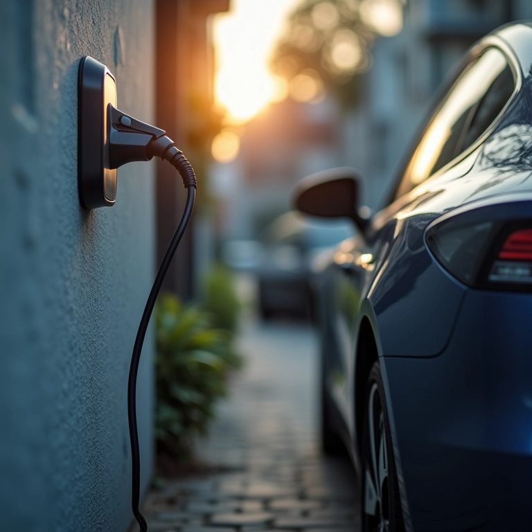 Carro elétrico conectado a tomada comum.