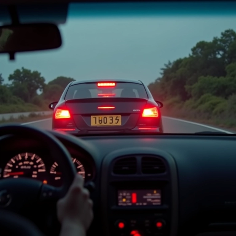 Carro reprovado no teste de emissões com luz vermelha.