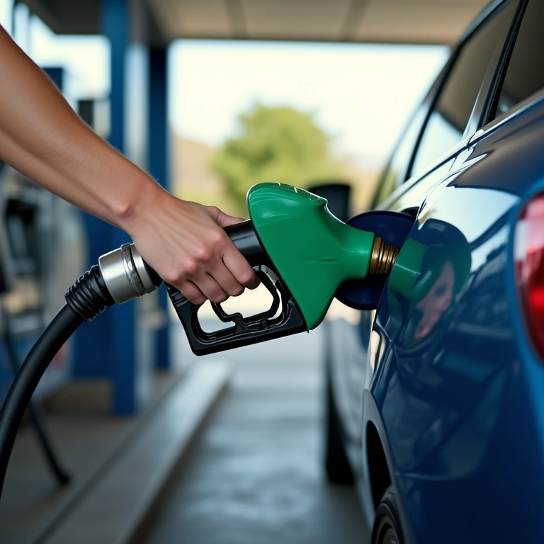 Carro sendo abastecido com álcool, uma alternativa renovável.