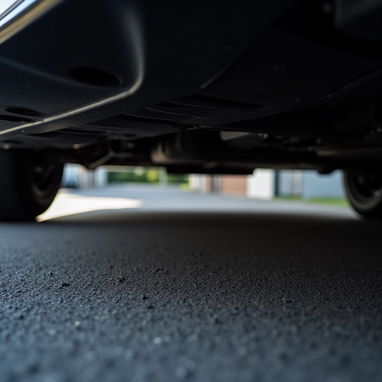 Cárter de aço resistente sob um carro.