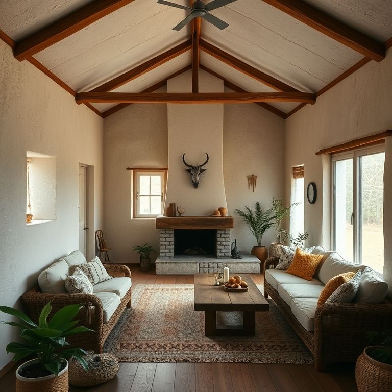 Casa brasileira com isolamento térmico nas paredes, interior aconchegante.