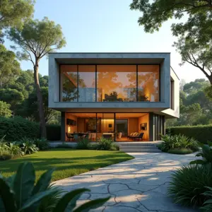 Casa moderna com cobertura de vidro e decoração vibrante.
