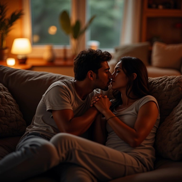 Casal abraçado no sofá, assistindo a um filme, representando um relacionamento amoroso assexual.