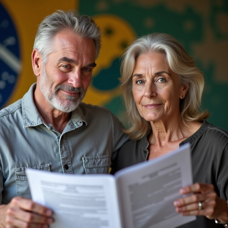 Casal analisando documentos legais sobre herança na união estável.