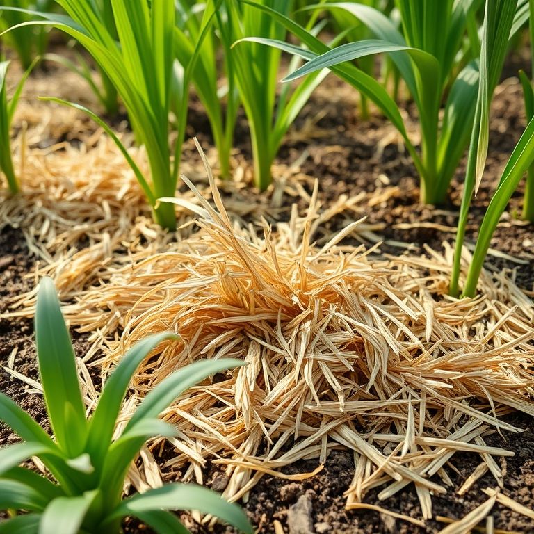 Casca de arroz utilizada como cobertura para plantas.