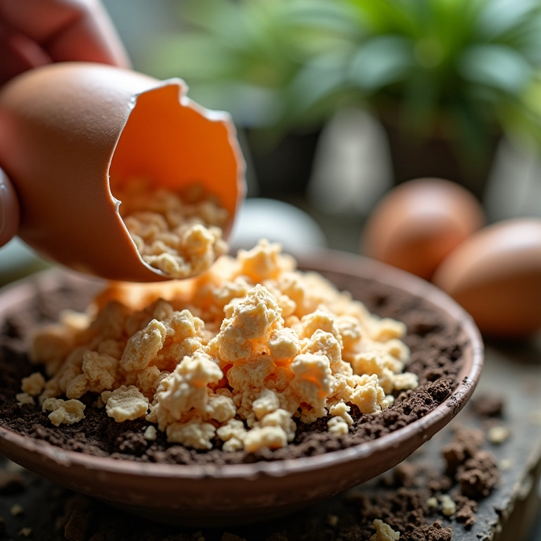 Cascas de ovo trituradas adicionadas à orquídea.