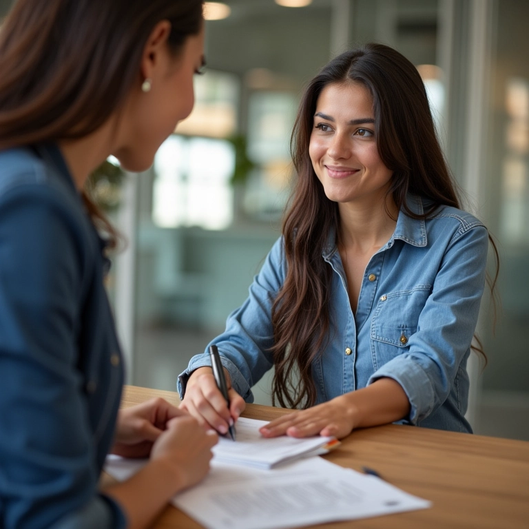 Catador de material reciclável assinando contrato de empréstimo no banco.