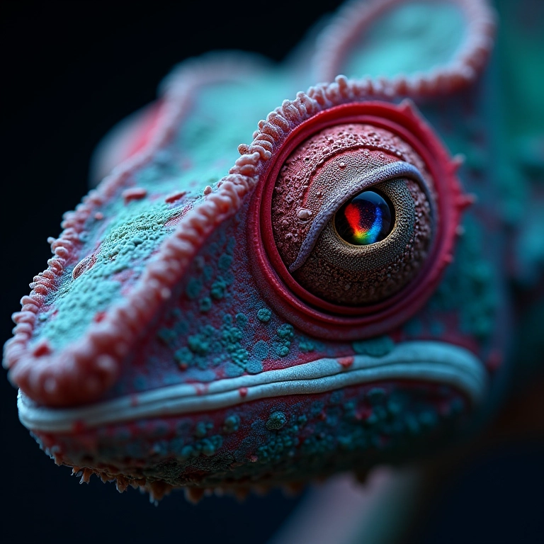 Células iridóforas da pele de um camaleão em close-up.