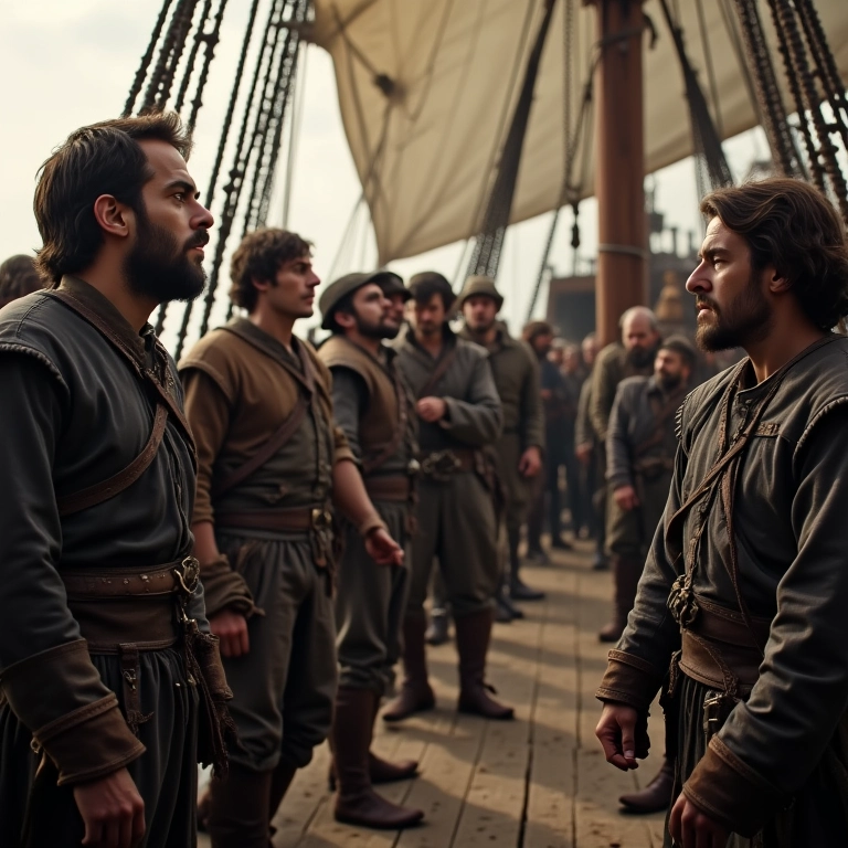 Cena de motim a bordo de um navio do século XVI.