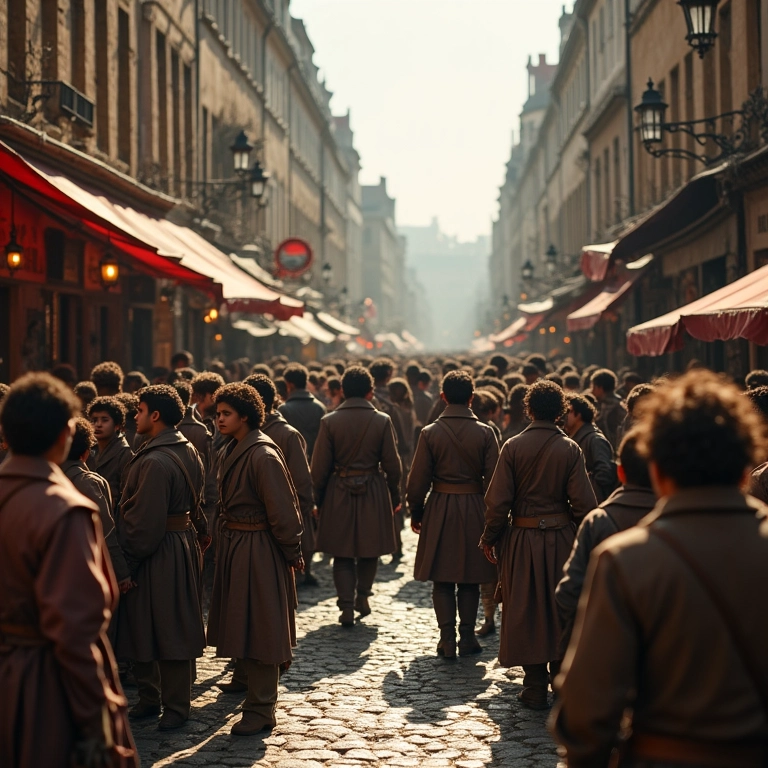 Cena de rua em Paris nos anos 1780 mostrando a crise econômica e social.