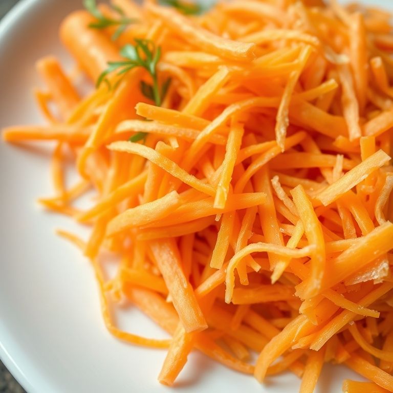 Cenoura ralada crua preservando sua cor e textura.