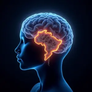 Cérebro de IA conectado ao mapa do Brasil, representando a inteligência artificial nos negócios brasileiros.