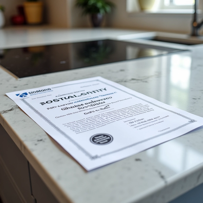 Certificado de garantia sobre bancada de Silestone.