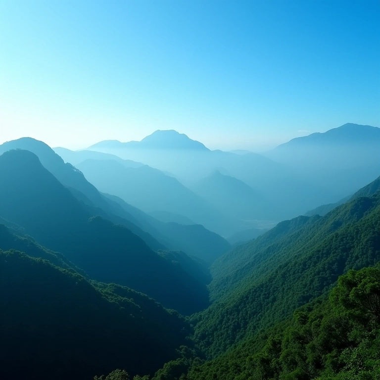 Céu azul brasileiro e névoa nas montanhas exibindo o Efeito Tyndall.