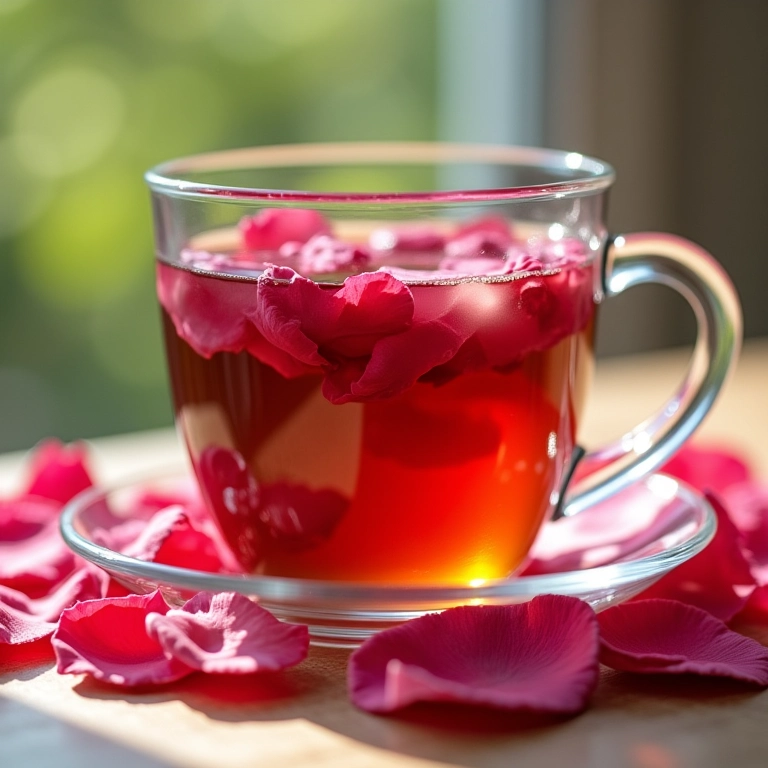 Chá de pétalas de rosa, elegância e aroma inconfundível.