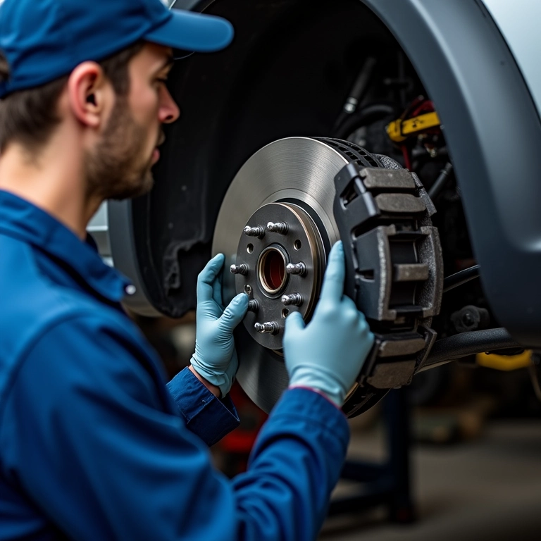 Checagem dos freios durante a revisão de 20.000 km.