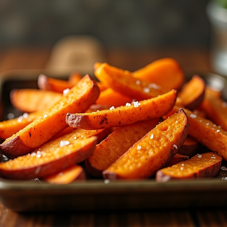 Chips crocantes de batata doce no forno com sal marinho.