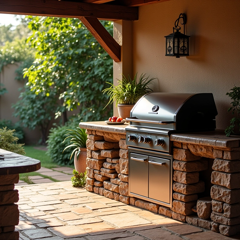 Churrasqueira pré-moldada com revestimento de azulejos.